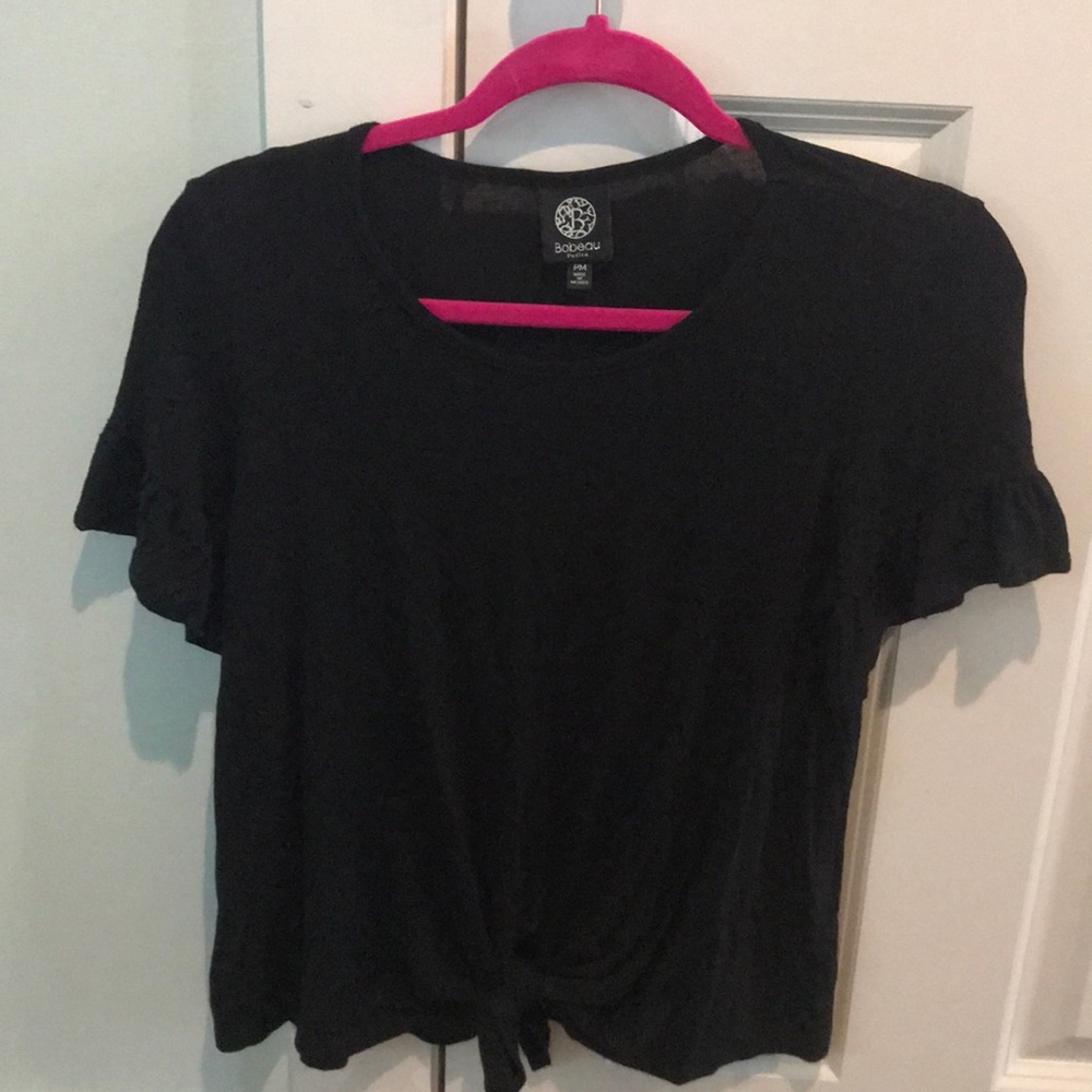 Bobeau Medium Petite Tie-front ruffle sleeve top